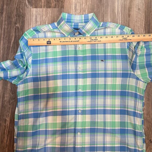 Vineyard Vines Men's‎ Large Long Sleeve Button-Up Whale Shirt Plaid Green Blue - Picture 4 of 9